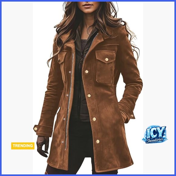 Jackets & Blazers - Retro Faux Suede Leather Jacket Zip Up Military Utility Safari Shacket